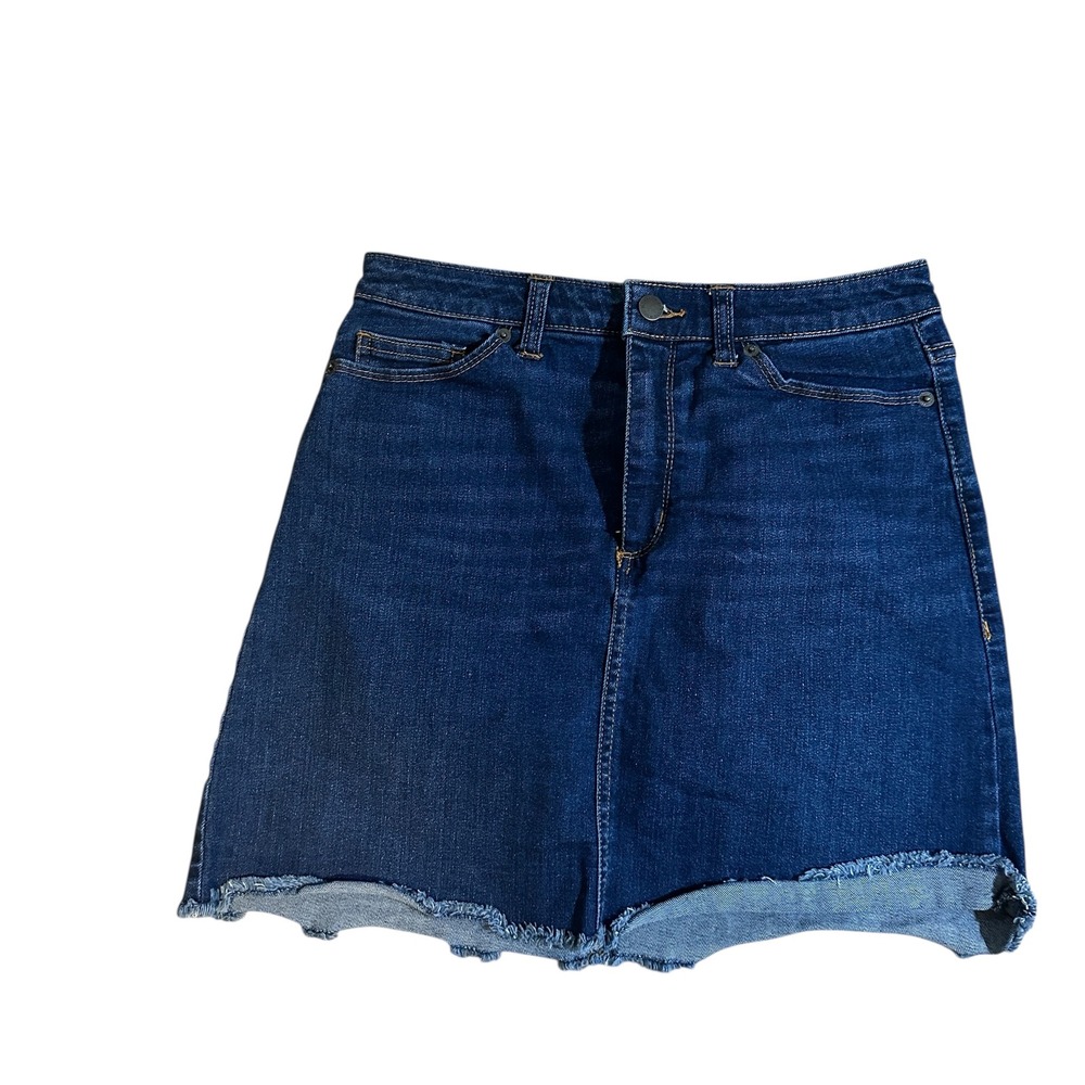 Universal‎ Thread Denim Mini Skirt Frayed Hem Dark Wash Denim Womens Size 4/27